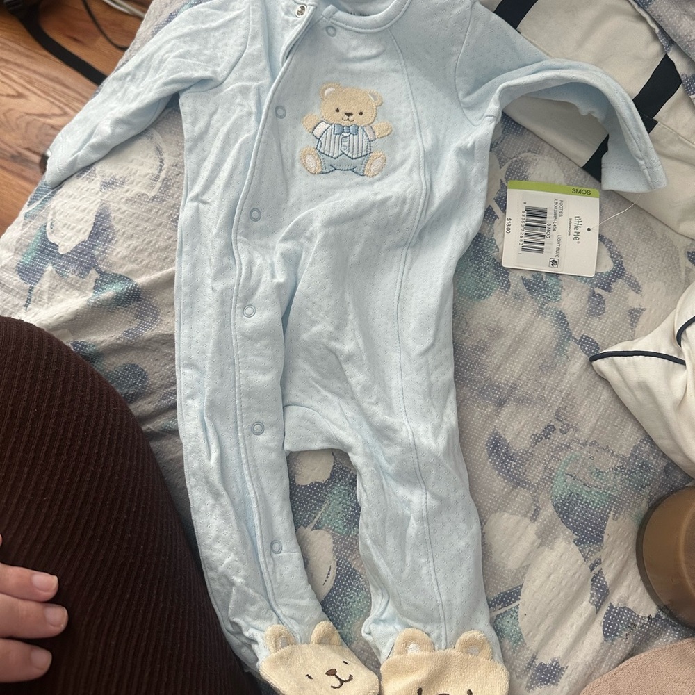 Little Me Baby Blue Bear Footed One-Piece